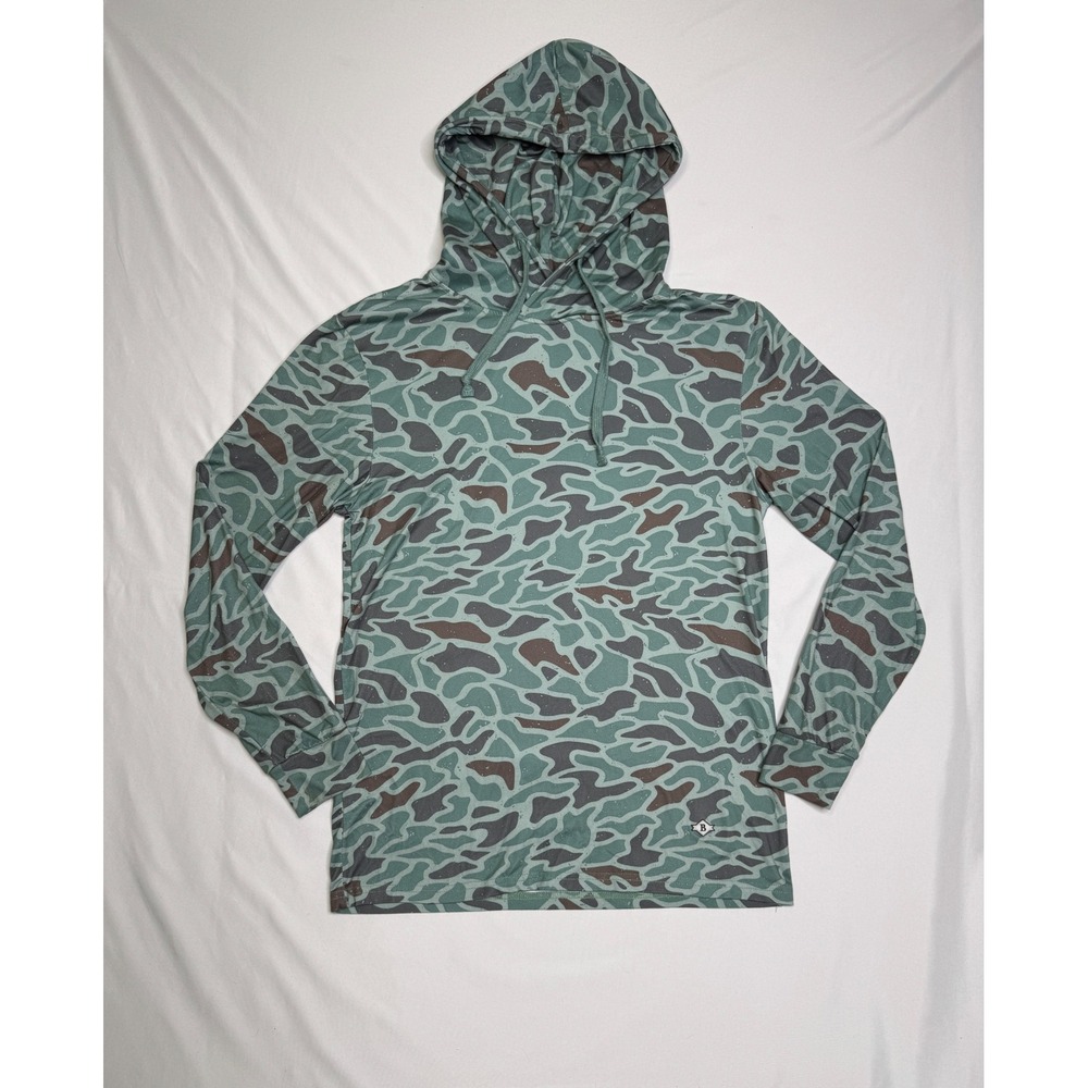 Burlebo Mens Performance Hoodie Small Green Camo Long Sleeve Stretch Pullover